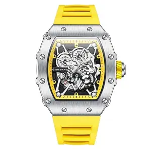Giordano Analog Watch for Men - Skeleton-Style Dial | Brushed Steel Case with Silicone Strap
