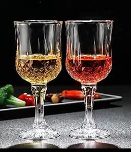 Italian Style Classic White or Red Wine Glasses 230 ml Premium Crystal Clear Diamond Cut Glass | Perfect for Cocktail, Brandy, Mocktail, Champagne Set of (Big cry 250 ml$, 2)