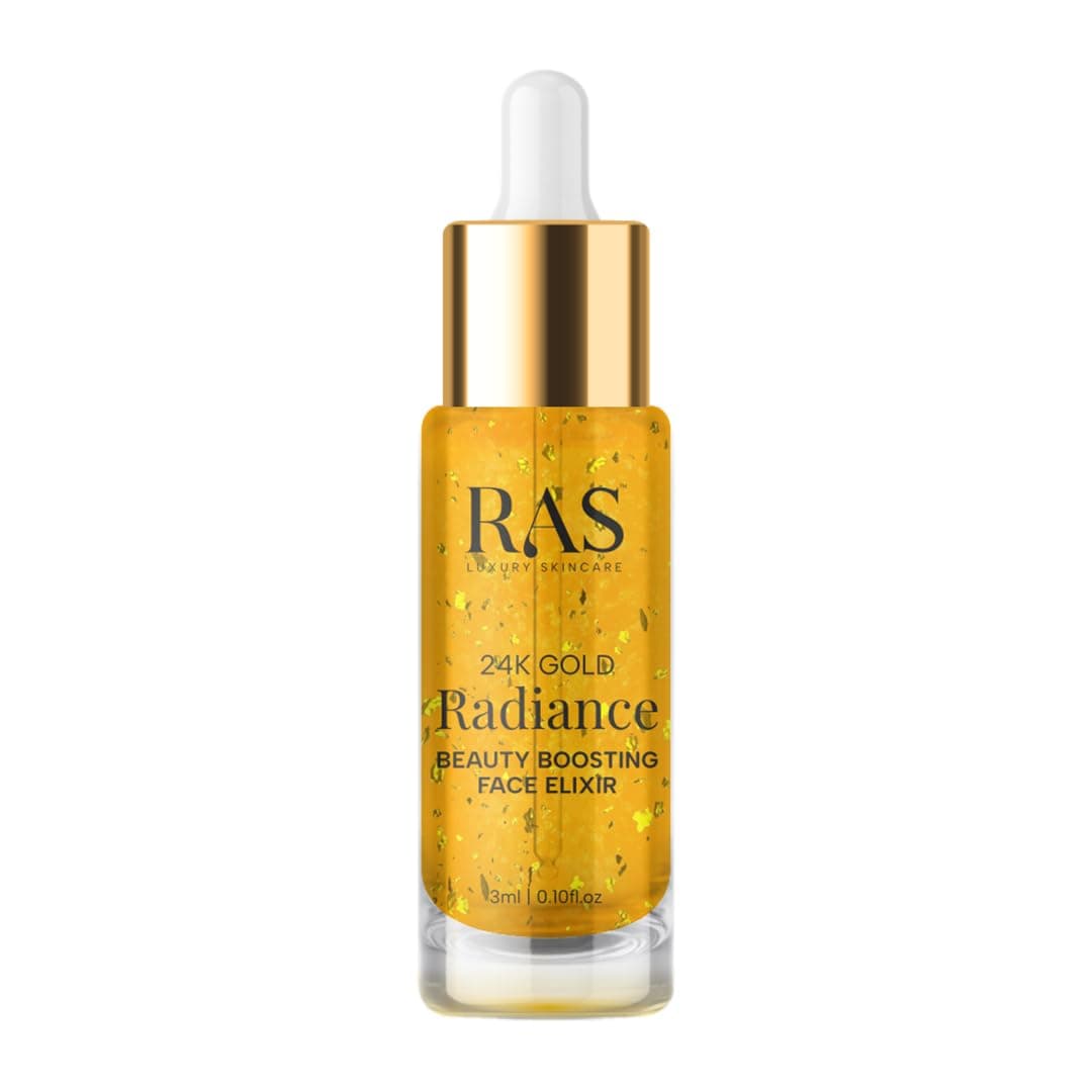 RAS Luxury Oils 24K Gold Radiance Elixir Face Serum for Glowing Skin, Skin Brightening, Reduce Wrinkles, Acne, Dark Spots, Natural & Organic