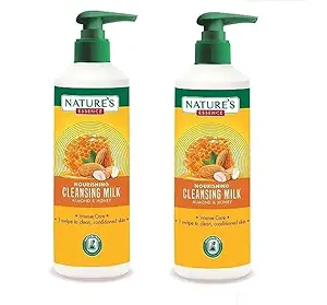Nature's Essence Nourishing Cleansing Milk Almond & Honey 400ml (PACK OF 2) for Intense Care, Zero Drying Nourishing Formula