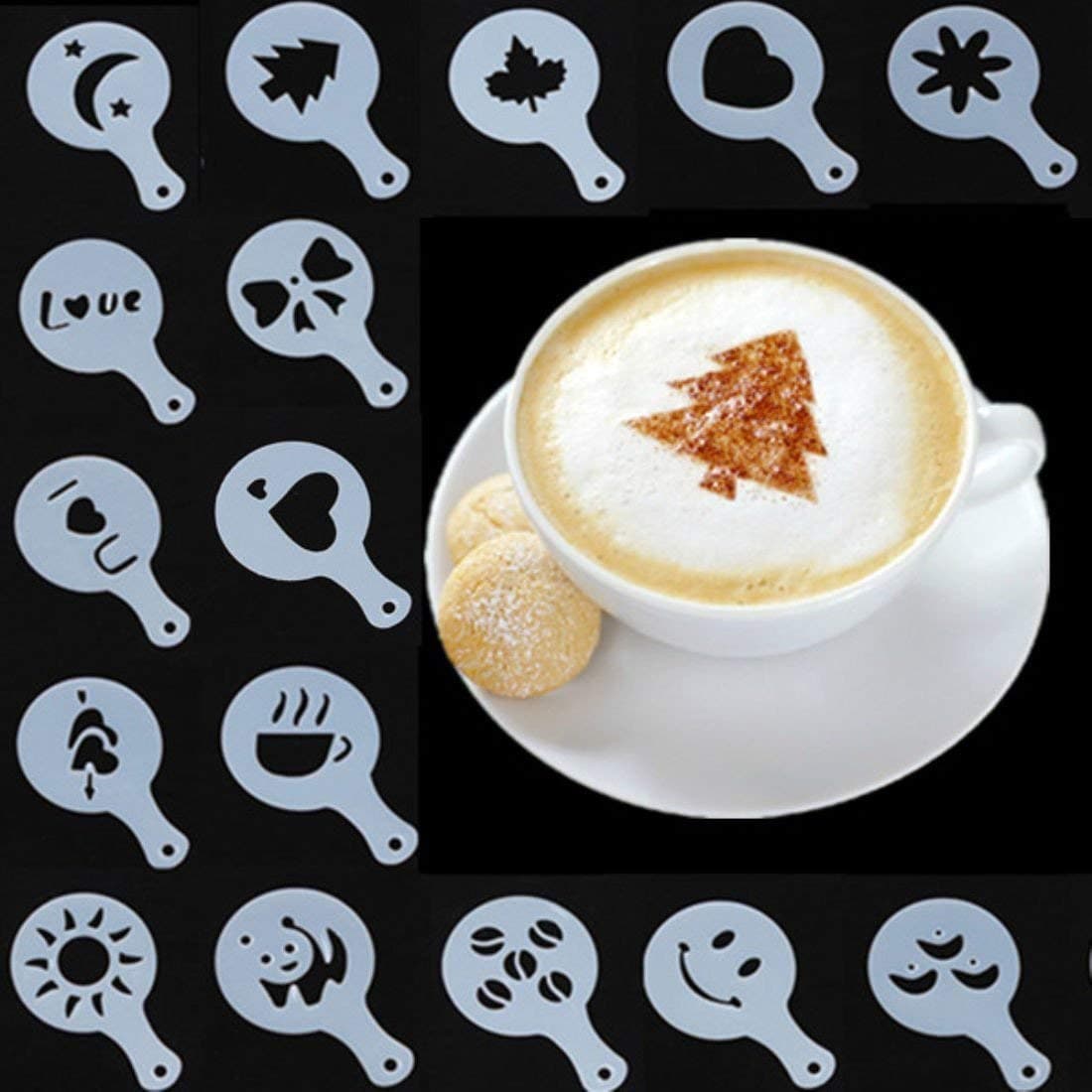 First Try 16 Pack Barista Coffee Stencils Latte Art Stencils Cappuccino Templates For Coffee Decorating, Cookie Icing, Cake, Cupcake Decor | Food Grade Pp, Various Patterns