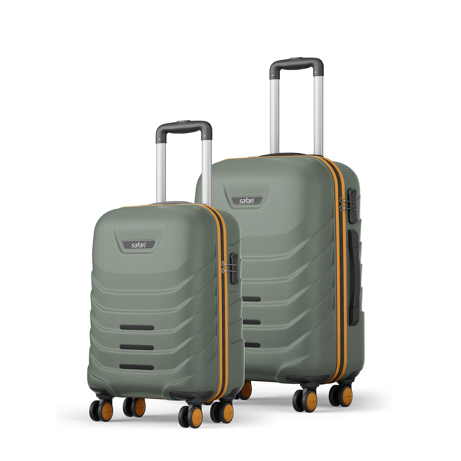 Safari Cabin Crescent 8 Wheels Set of 2, & Check-in Trolley Bags Hard Case Polycarbonate 360 Degree Wheeling System Luggage, Suitcase for Travel, Thyme Green