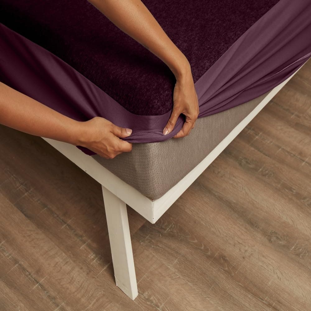 Wakefit Cotton Feel Ultra Soft Waterproof Mattress Protector|Breathable - Hypoallergenic Mattresses Cover 72" x 36" - Single, Beetroot, Purple