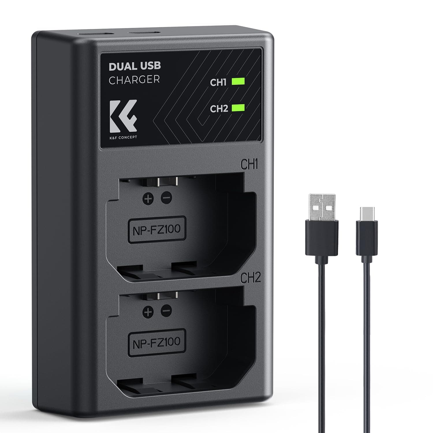 K&F Concept NP-FZ100 Battery Charger, Dual Slot Quick Charger for Sony Alpha A7 III, A7R III (A7R3), A9, a6600, a7R IV, Alpha a9 II Camera