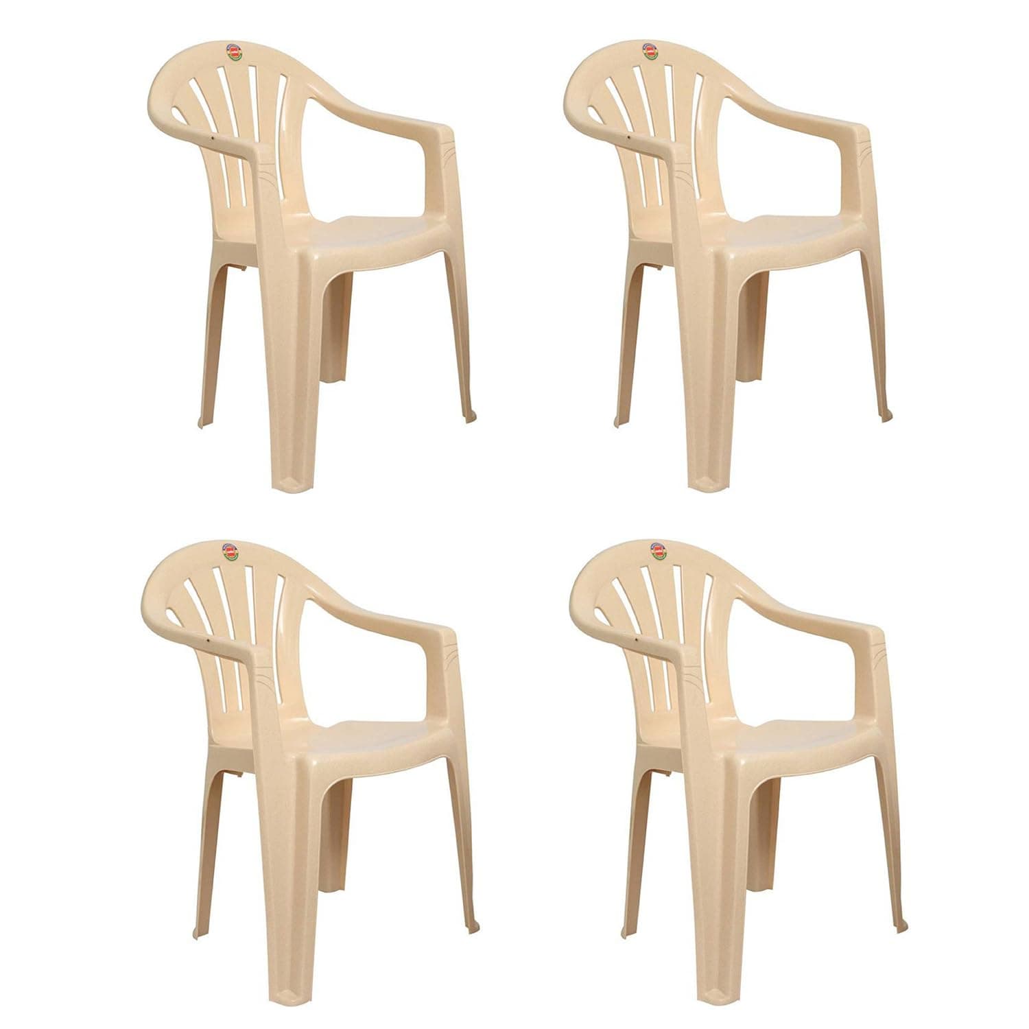 Cello Capri Arm Chair (Beige, Set of 4) Plastic | Strong and Durable | Easy to Clean | Chair for Living Room, Bed Room, Kitchen, Office Room, Outdoor | 3 Years Warranty