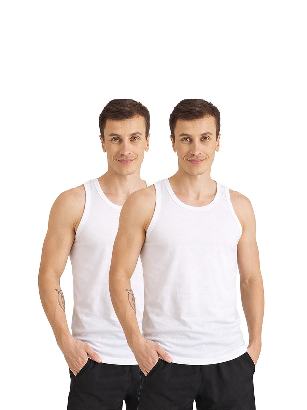 Pepe Jeans Innerwear Men's Solid Cotton Antibacterial Vest (Pack of 2)