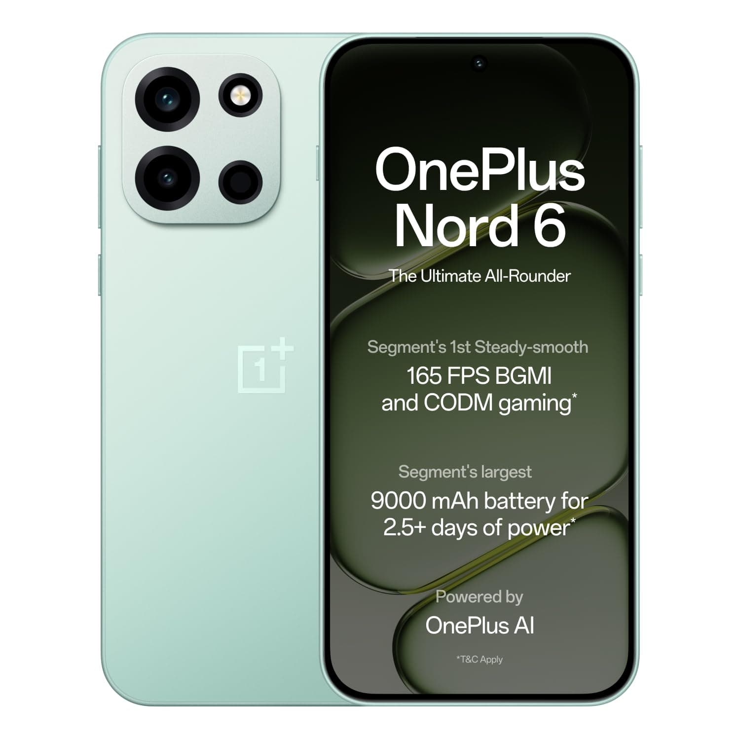 OnePlus Nord 6 | 8GB+256GB | Fresh Mint | Snapdragon 8s Gen 4 | Segment's First Stable 165FPS Gaming | Segment's Largest 9000mAh Battery | Most Complete IP Rating | Personalized AI