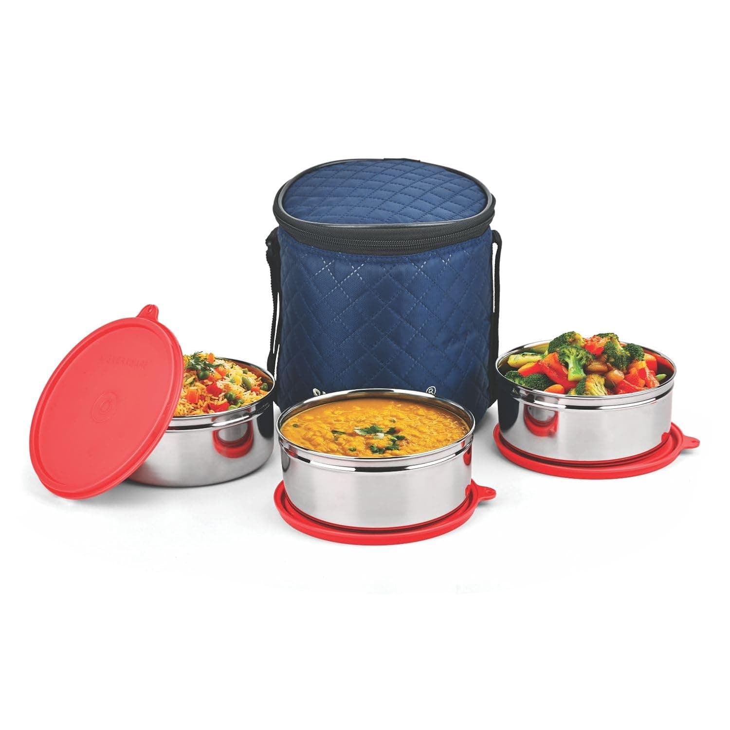 SignoraWare Big Meal Stainless Steel Container Set | Airtight & Leakproof | Durable & Rust-Free | Ideal for Office, School, Home & Outdoor Use (800mlx3 | Set of 3 | Red)