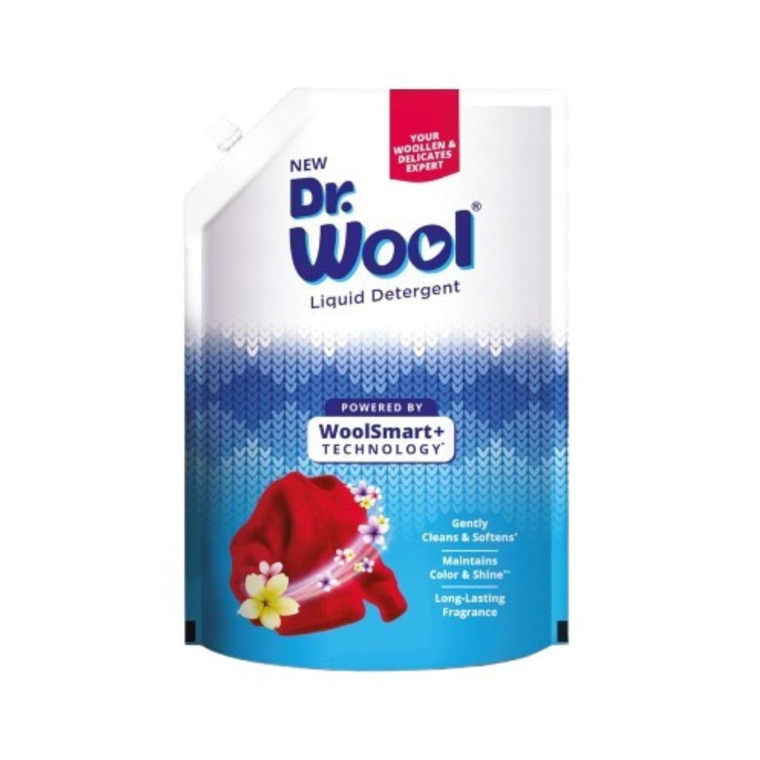 Dr.Wool By Jyothy Labs Liquid Detergent 1KG Pouch An Expert Care for Winter Wear With Long-Lasting Fragrance|WoolSmart+ Technology for Woollen & Delicate|Ideal for Semi-Automatic & Top Load Machine