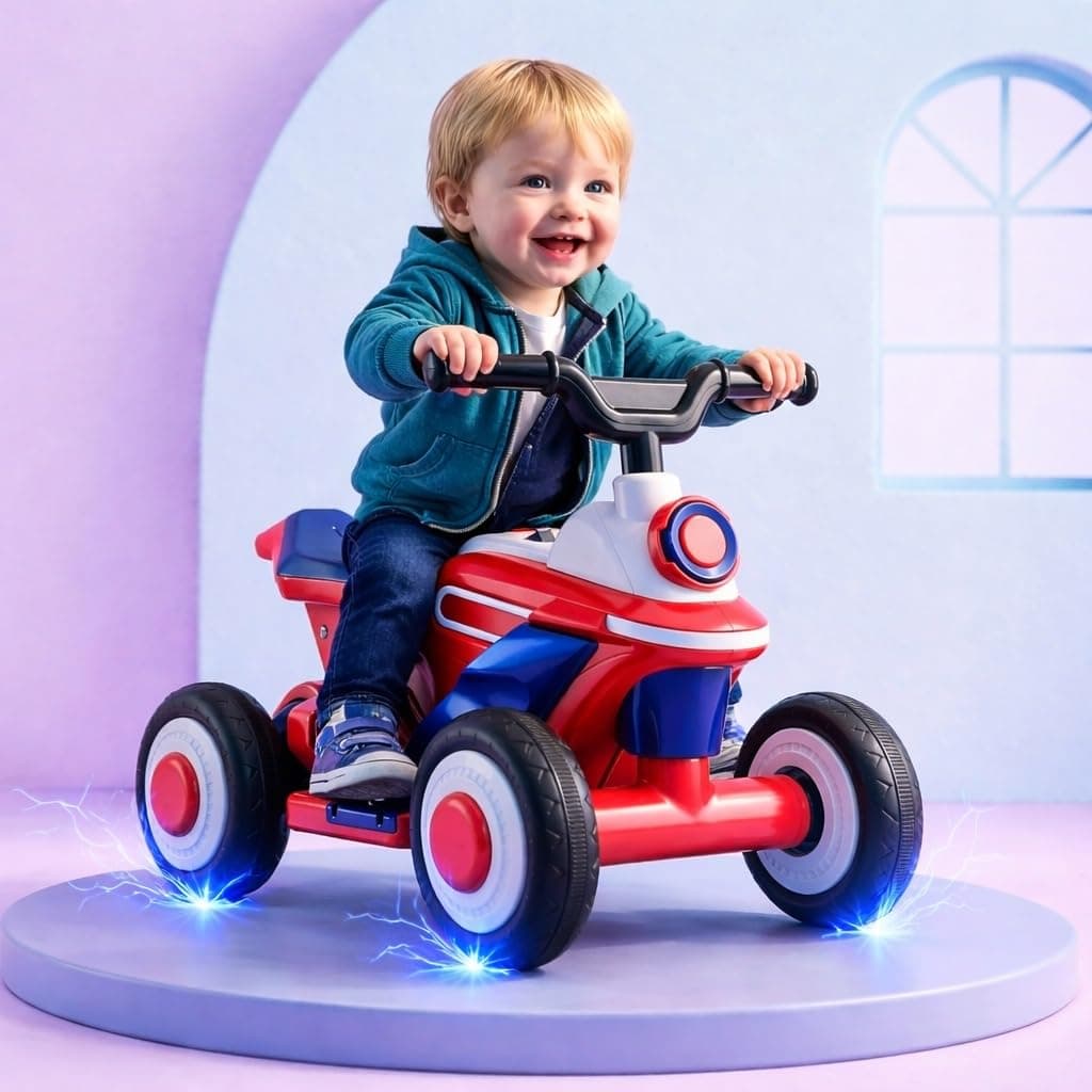 Kidsmate Star Racer Electric Bike for Kids | Safe Battery-Powered Motorbike Built-in Music, USB & Foot Accelerator | Comfort Backrest & Dual Direction Switch | Easy-to-Ride for Kids 1 to 4 Year - Red
