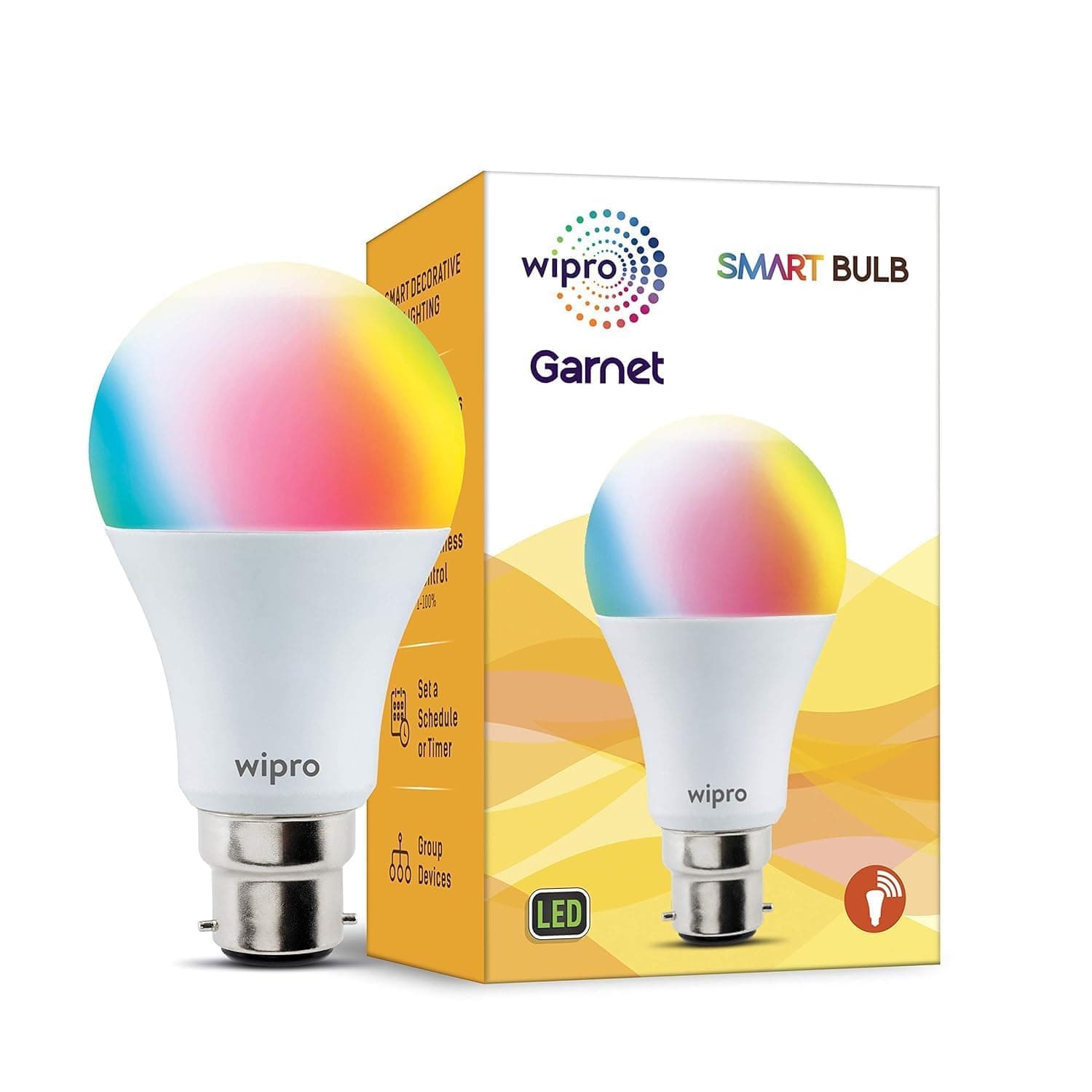 wipro 9W B22 LED Multicolor WiFi Smart Bulb, (NS9200)