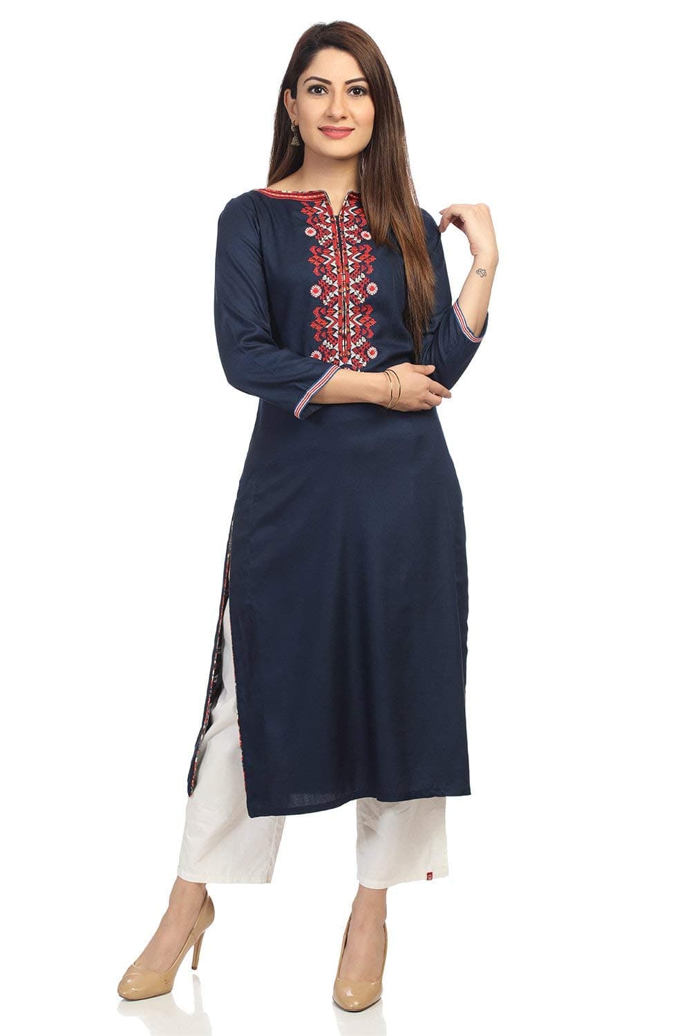 BIBA Women Rayon Straight Solid Kurta