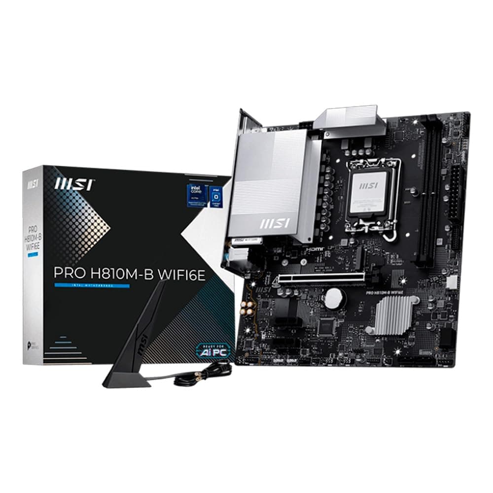 MSI PRO H810M-B WIFI6E Motherboard, mATX - Supports Intel Core Ultra Processors (Series 2), LGA 1851 - DDR5 Memory Boost (6400 MT/s MAX), PCIe 5.0 x16, M.2 Gen4, Wi-Fi 6E, 2.5G LAN