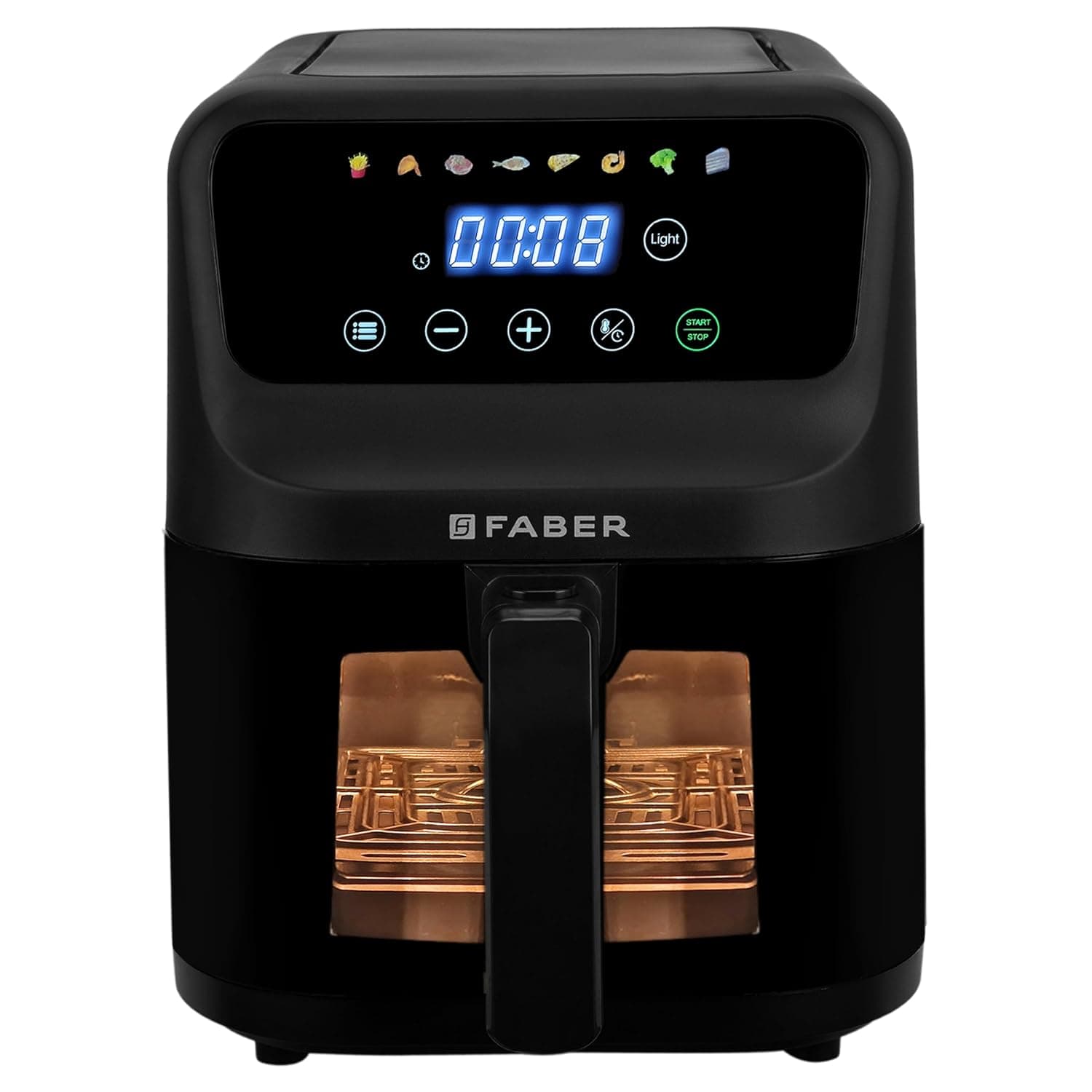 Faber 6L 1500W Digital Air Fryer | Fry, Bake, Roast | 85% Less Oil, 200°C Swirl Heating Technology |8-Preset Menu|View Window|Touch Control Interface| Auto Shut-Off |2 Yrs Comprehensive warranty|Black