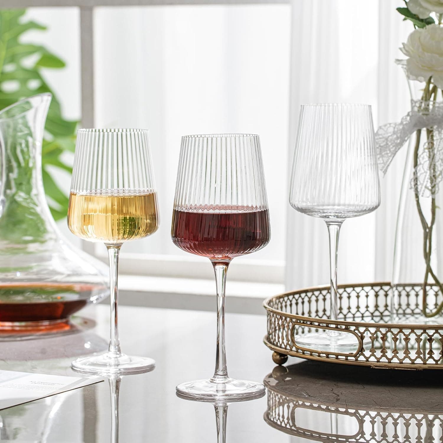 bellemax 350ML Crystal Wine Glass Red or White Cut, Transparent Champagne Flute Glass Set, Long Wine Set (Pack of 6)