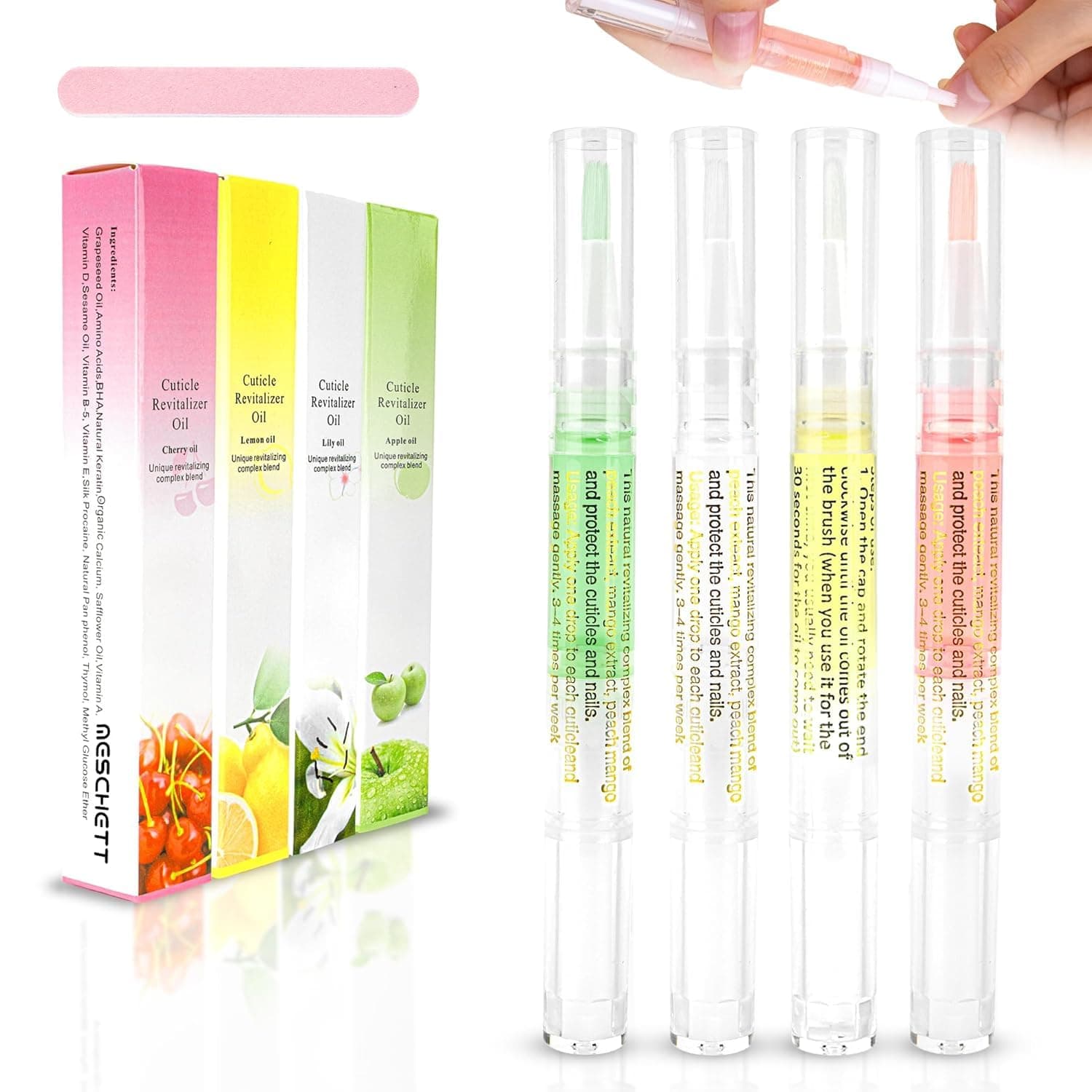 NAILWIND Cuticle Oil Pens with Nail File for Nail Care, Nail Pen Oil with Natural Ingredients, Fingernails and Toenails Oil Cuticle for Repairing Cracked (2 Pcs)