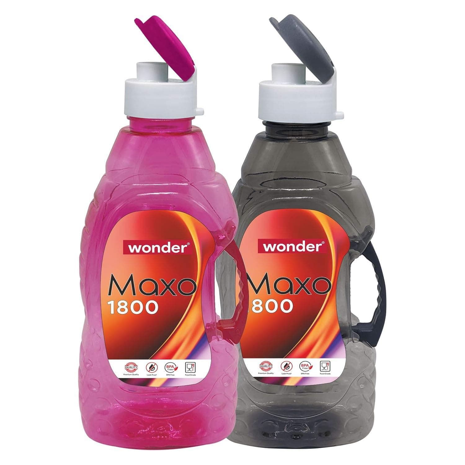 Wonder Homeware Maxo 1800 Fliptop Fridge Bottle Set, 2 pc Set 1800 ml, Red Grey Color, Made In India, KBS02609