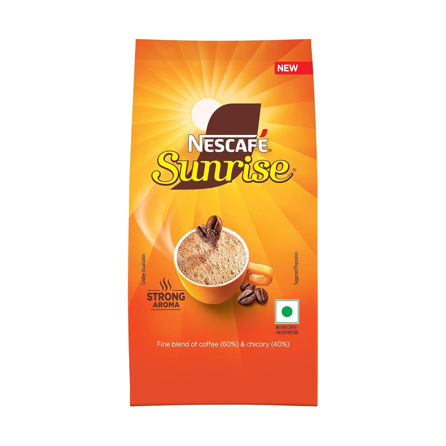Sunrise Instant Coffee Powder|Strong Taste For The Perfect Start To Your Day|Coffee Chicory-Mix|190g /200g, Stabilo Pack, Bag