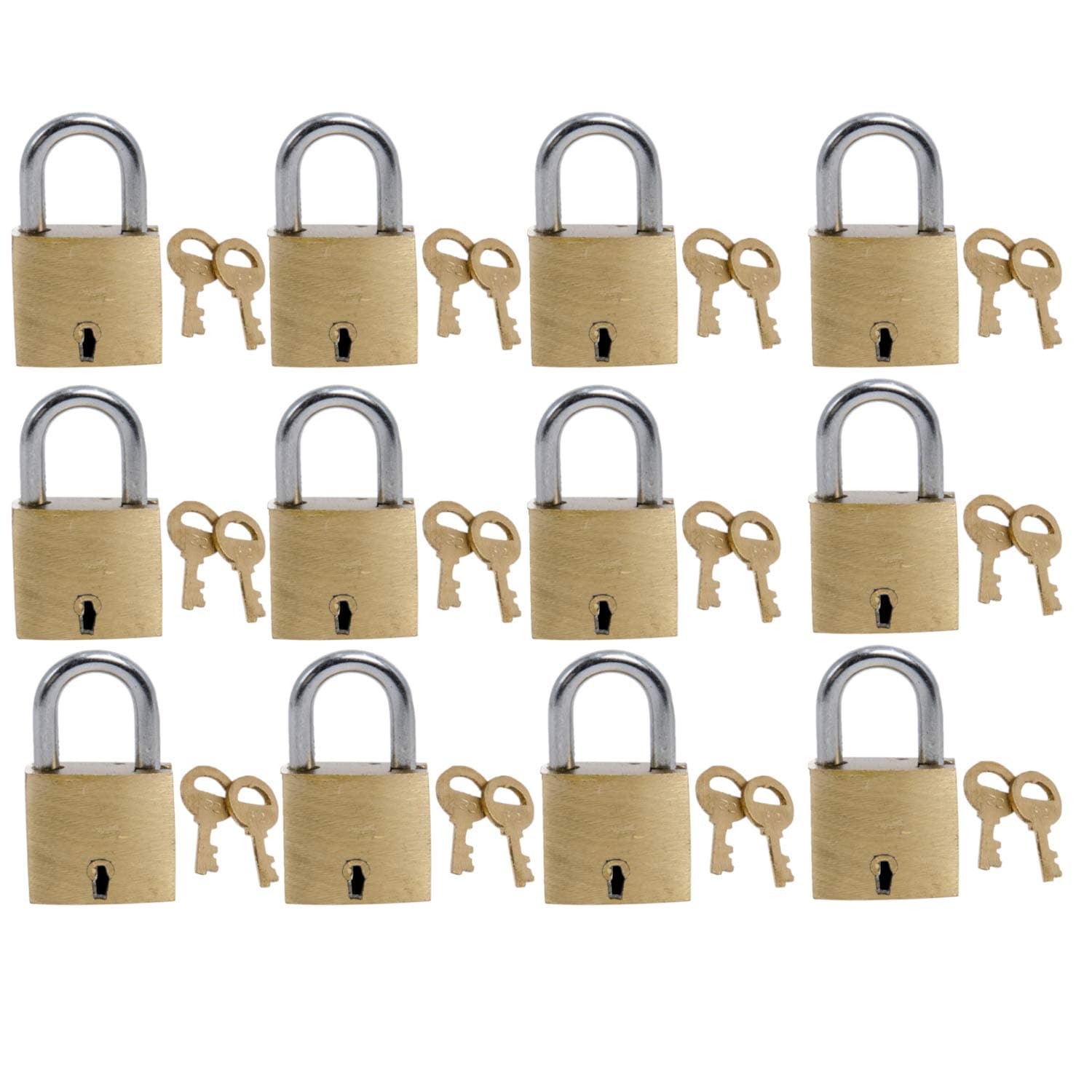 Harrison A-1-0001_PK 12 Brass 3 Levers Padlock with 2 Keys Each| Square Padlock|Pack of 12| Padlocks, Locks for Home, Locks for Main Door
