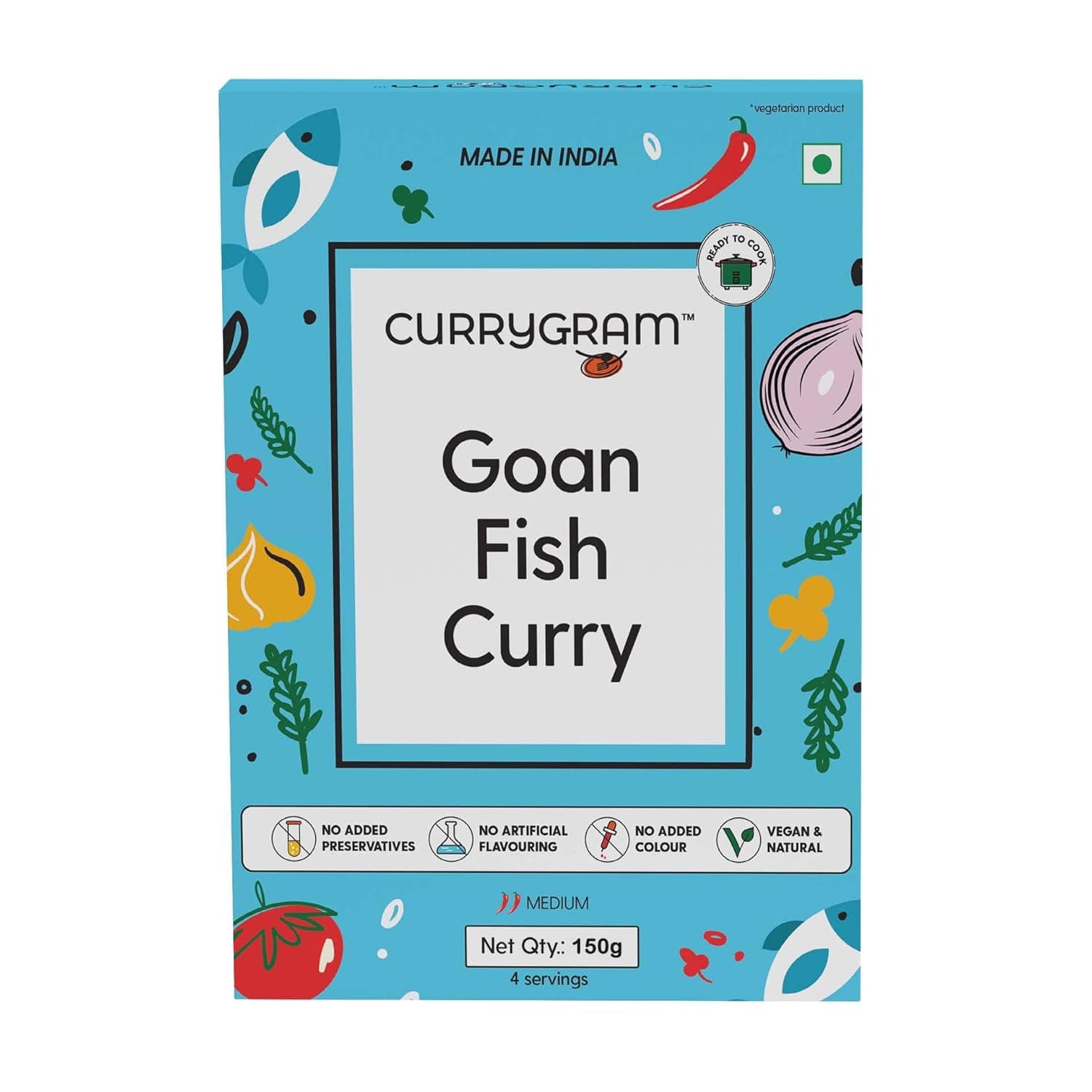 Currygram Goan Fish Curry Ready-to-Cook Gravy | No Preservatives, Artificial Colours or Flavours Added | Authentic Coconut-Based Gravy| Vegan | Serves 4 | 150gm