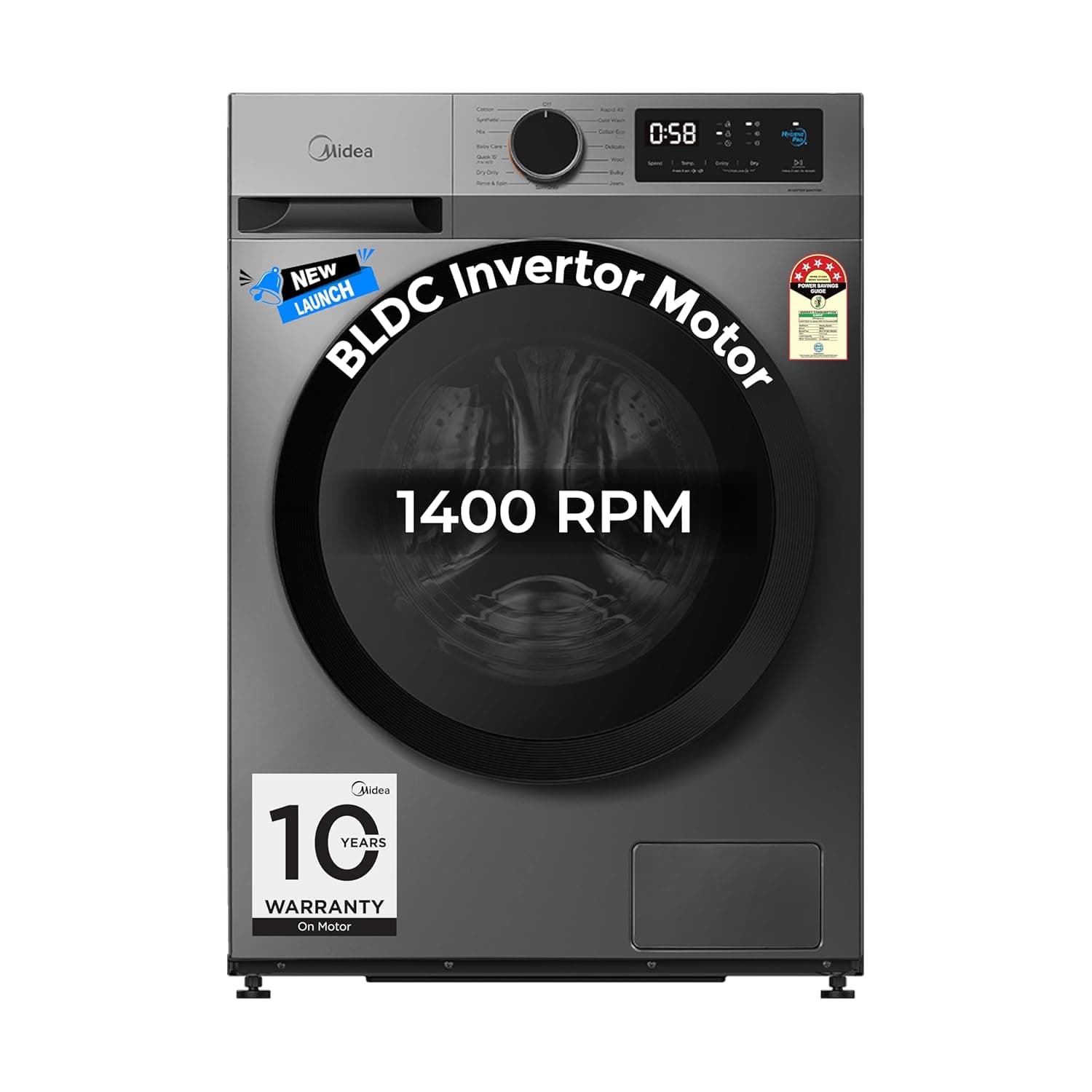 Midea 7 Kg 5 Star Fully Automatic Front Load Washing Machine with Inverter Motor, Self Clean Drum Technology, 15 Wash Programs (MFG17W70B/T-IND, Titanium Grey)