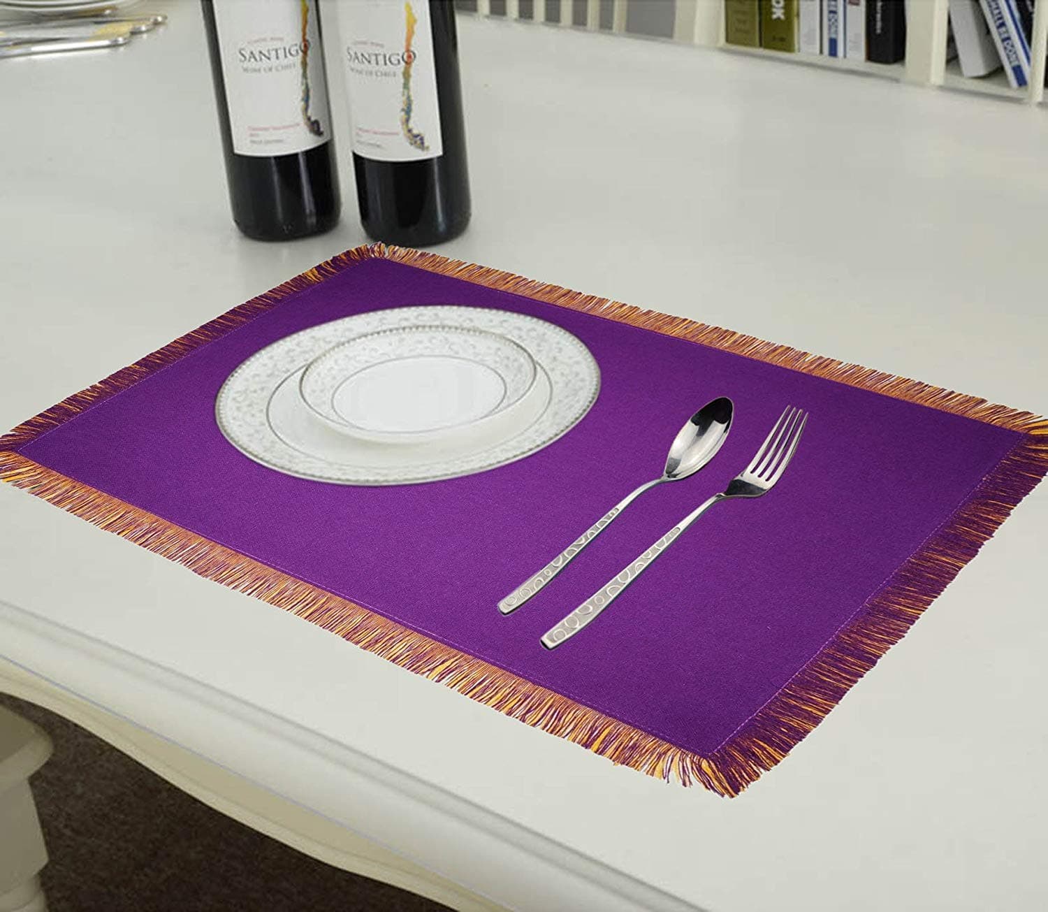 Lushomes Reversible Fringe Table mats (13 x 19, Pack of 6)
