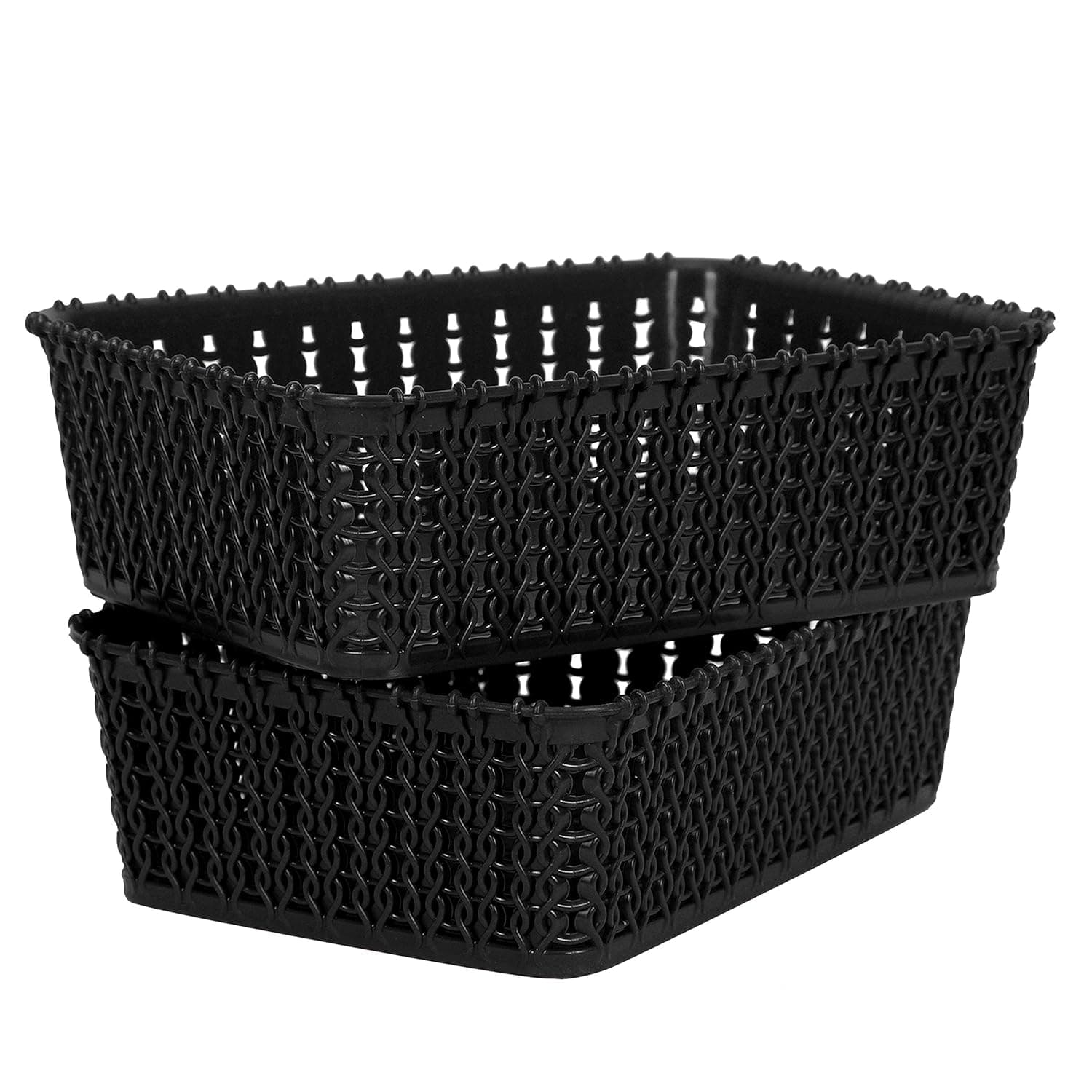 Cutting EDGE Basket Mini Plastic Storage Organizer Durable with Handles for Kitchen, Wardrobe, Bathroom, Office – Multipurpose for Clothes, Toys, Stationery (Set of 2, Black)