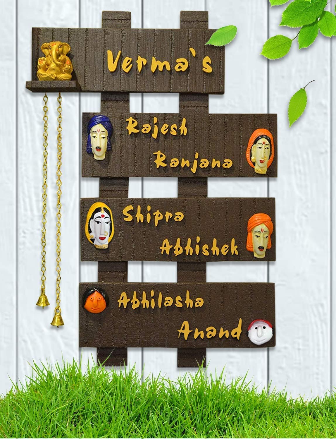 Karigaari India Wooden Family Name Plate for Home Decor (4 Plate) I Customized Name Plate I Door Signs I Door Boards I Name Board for House I (Height : 26 cm, Length : 15 cm)