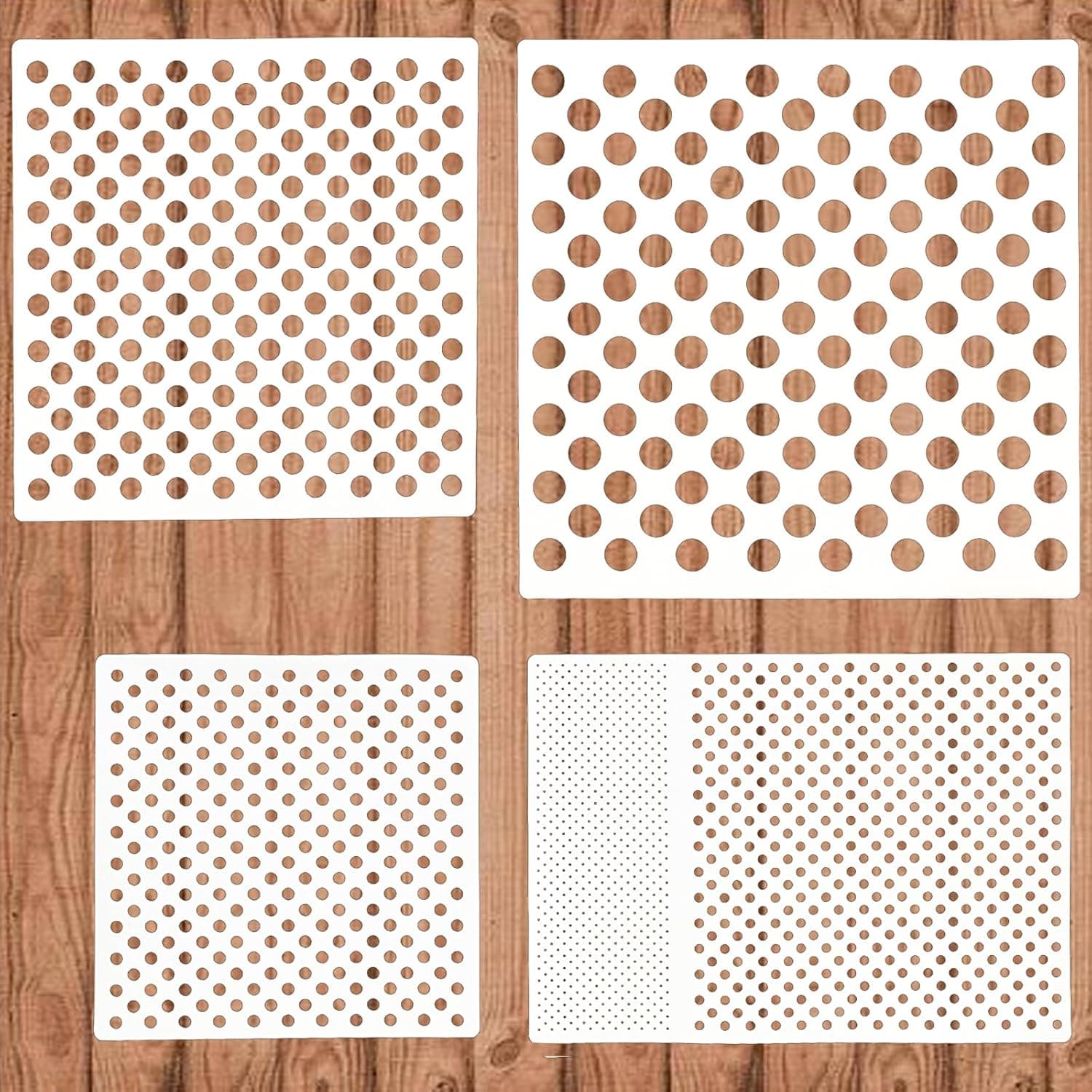 Dots Stencils, 4 Pcs Polka Dot Stencils Repeating Circle Pattern Assorted Sizes Reusable Mylar Plastic Templates for Painting on Wood Furniture Pillows Wall Scrapbook Card Making DIY Craft