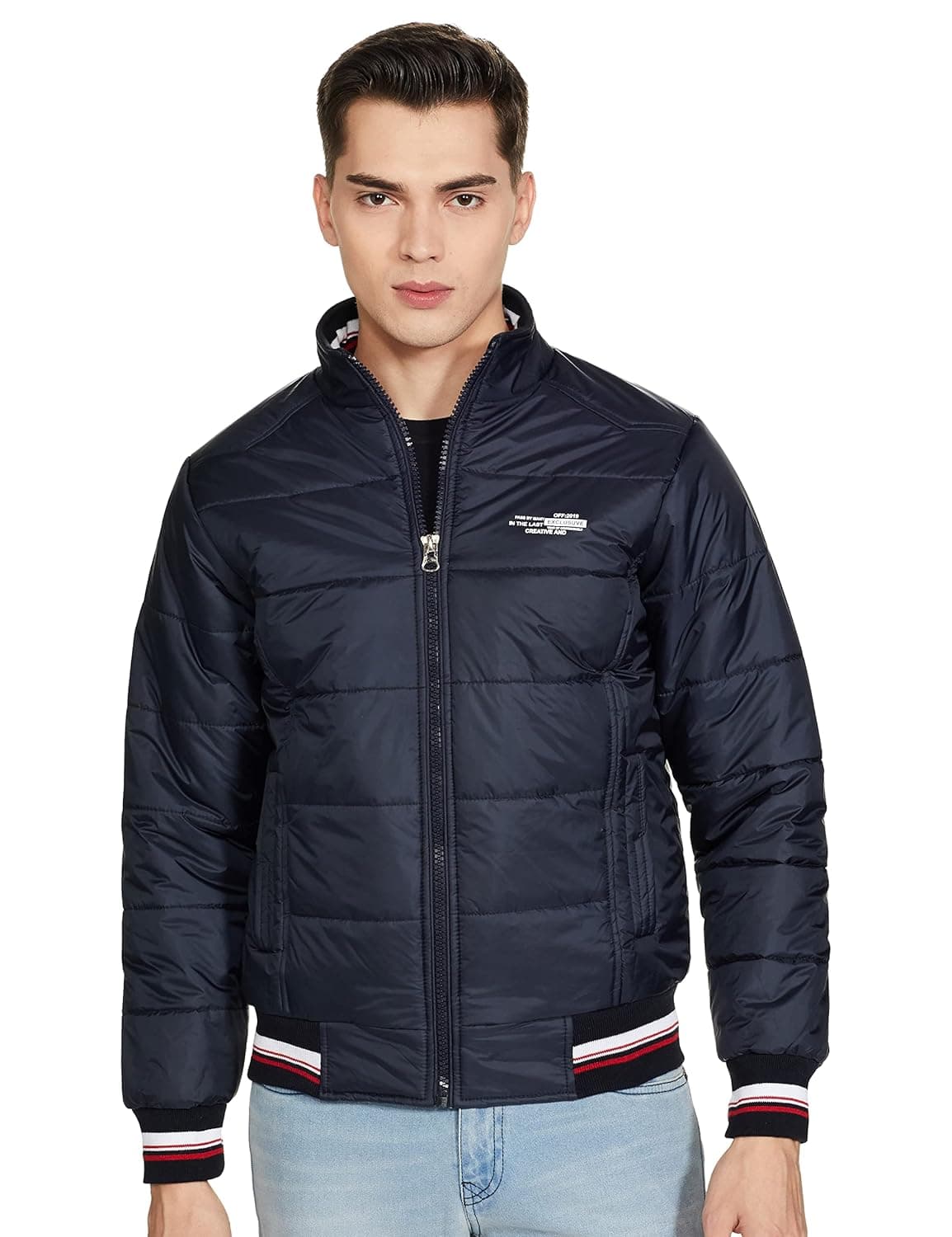 Qube By Fort Collins Men's nylon Standard Length Regular Fit Quilted Bomber Jacket - Winter Warm, Insulated, Ribbed Cuffs, and Stylish Design