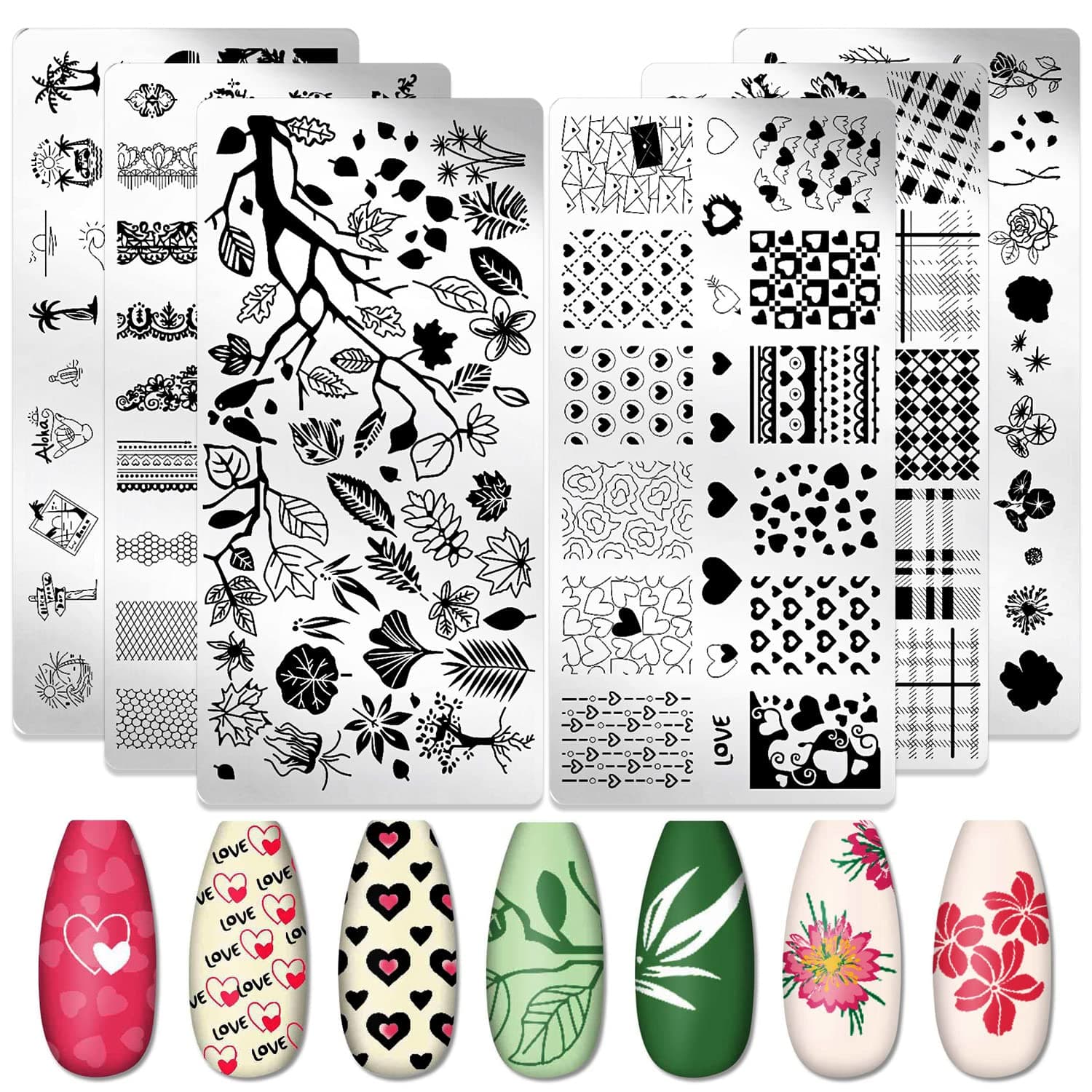 Nail Stamping Plate, DANNEASY 6 Pieces Nail Stamp Nail Stencils Butterfly Natural Plant Stamping Plates For Nails Nail Design Kit Manicure Template Set (Natural Series)